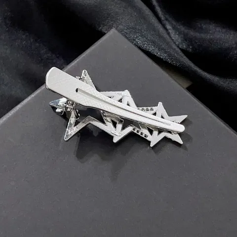 Mode Hohl Stern Haarspange Zinklegierung Entenschnabel Clip Silber Überlappende Pentagramm Seitenclip Für Damen Haarschmuck