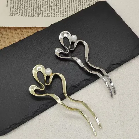 Bastoncino per Capelli in Metallo con Fiocco e Perla Artificial Sintetica Minimalista Forcina in Lega Vintage per Donna Accessori per Capelli Oro Argento