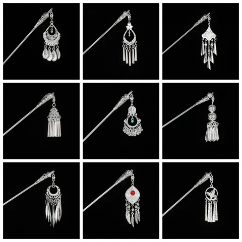 Chinese Traditional Style Silver Color Alloy Hair Stick With Tassel Bell Hollow Butterfly Flower Hairpin For Women Hanfu Accessories