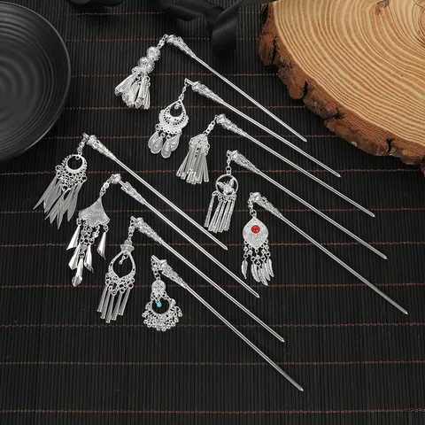 Chinese Traditional Style Silver Color Alloy Hair Stick With Tassel Bell Hollow Butterfly Flower Hairpin For Women Hanfu Accessories