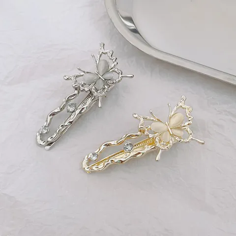 Elegantes Pinzas para el Pelo de Mariposa y Flor con Piedra de Luna Metal Líquido Corazón Oso Pinza de Pico Strass Aleación Mujer