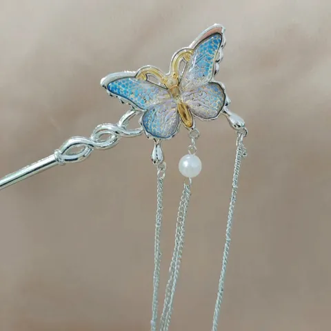 Palillo para el Pelo de Estilo Chino Vintage Con Borla Fénix Mariposa Flor Esmalte Aleación Pasador de Pelo para Mujer Accesorios Hanfu