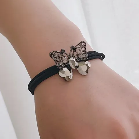Elegante Legering Vlinder Haarelastiek Met Strass Kristal Scrunchie Zwart Elastische Haarband Voor Vrouwen