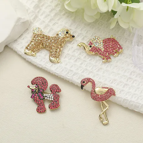 Cute Alloy Animal Brooches Rhinestone Inlaid Poodle Elephant Flamingo Fashion Jewelry Breastpin For Women Accessories