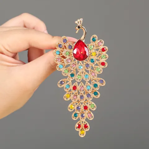 Vintage Legierung Pfau Brosche Mit Bunten Strasssteinen Exquisite Tier Brustnadel Für Hochzeit Bankett Party Damen Modeschmuck