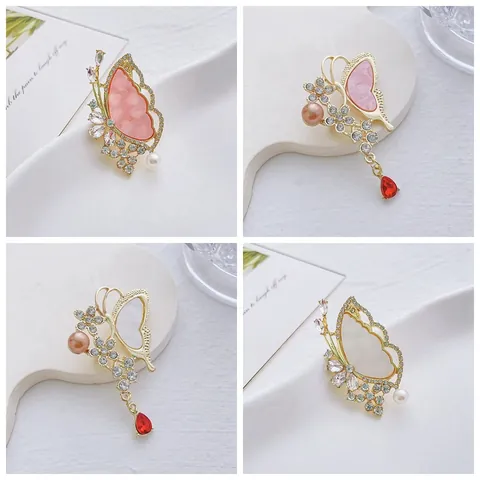 Elegante Broche de Mariposa y Flor Aleación de Zinc Strass Perla Artificial de Imitación Broche para Boda Banquete Joyería de Mujer