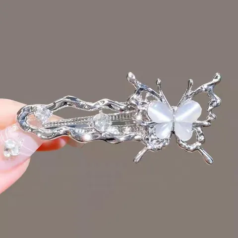Elegantes Pinzas para el Pelo de Mariposa y Flor con Piedra de Luna Metal Líquido Corazón Oso Pinza de Pico Strass Aleación Mujer