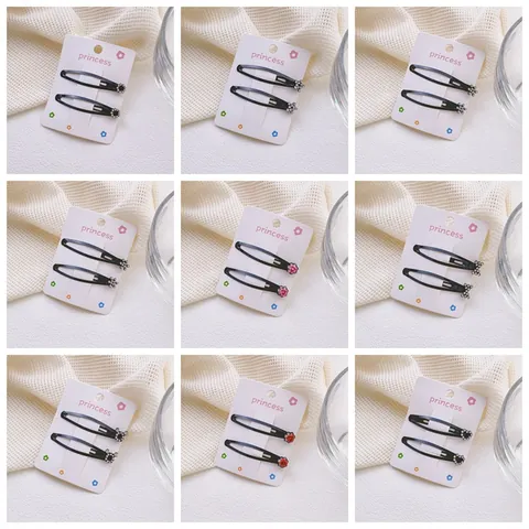 Pinzas para el Cabello BB de Metal Negro de Estilo Coreano Con Decoraciones de Corazón de Flor de Strass Pasadores de Cabello Dulces Para Mujeres Niñas