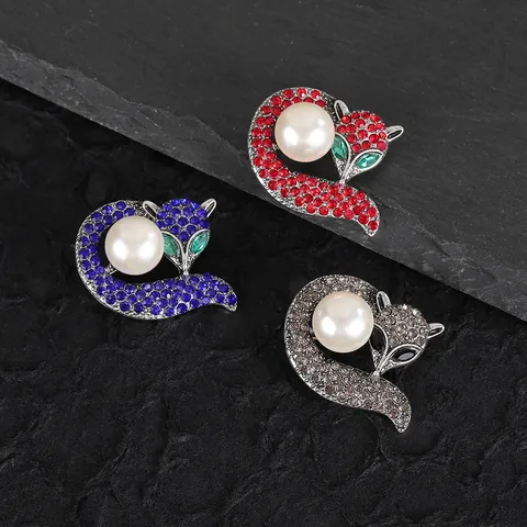 Spilla a Volpe Vintage per Donna in Lega di Zinco con Strass e Imitazione di Perla Artificial per Matrimonio Banchetto Gioielli