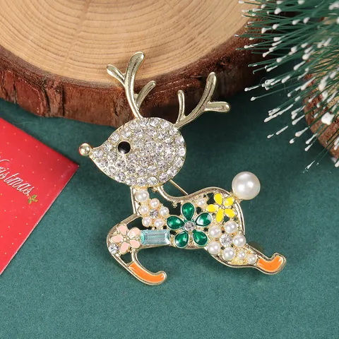 Broche de Noël en Alliage Émail Renne Sapin de Noël Couronne Cloche Strass Künstliche Perle Épingle de Revers Festive Cadeau Bijoux