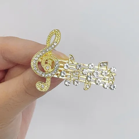 Elegant Rhinestone Musical Note Brooch Pin Treble Clef Zinc Alloy Inlaid Crystal Jewelry For Women Men Clothing Accessories