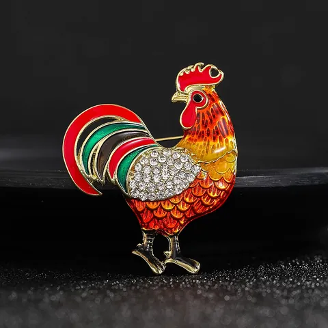 Emaille Bemalte Legierung Hahn Brosche Mit Strass Cartoon Tierform Süße Kleidung Pin Für Damen Dekorativer Schmuck Geschenk