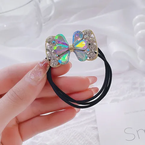 Koreanischer Stil Eleganter Strass Schleife Haarseil Hohe Elastizität Haargummi Für Damen Künstlicher Kristall Haarschmuck