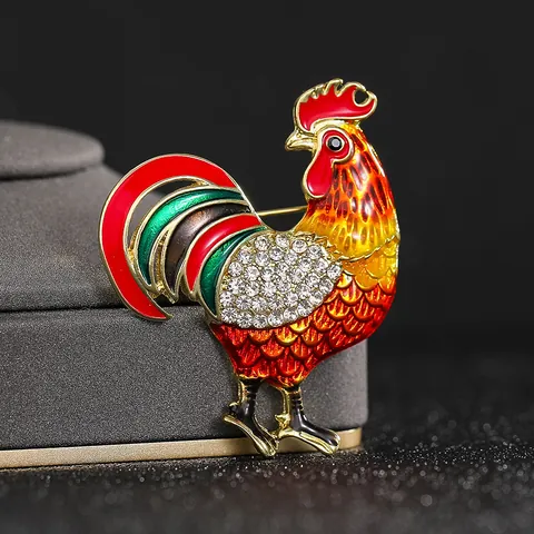 Emaille Bemalte Legierung Hahn Brosche Mit Strass Cartoon Tierform Süße Kleidung Pin Für Damen Dekorativer Schmuck Geschenk
