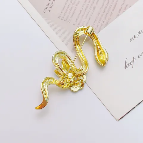 Broche de Rosa y Serpiente de Aleación de Zinc Vintage Para Mujer Broche de Esmalte de Diamantes de Imitación de Lujo Joyería de Traje Elegante
