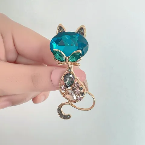 Luxus Saphirblau Katzen Brosche Legierung Strass Hohl Tier Corsage Pin Für Damen Party Hochzeit Schmuck Zubehör
