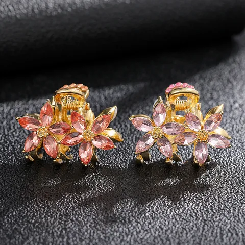 Elegant Legierung Blume Haarklammer Klein Kristall Strass Haarnadeln Vergoldet Floral Hai Clip Für Damen Mädchen Haarschmuck