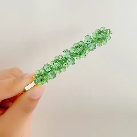Elegant Green Artificial Crystal Beaded Hair Clip For Women Handmade Zinc Alloy Side Clip Vintage Aesthetic Hair Accessory