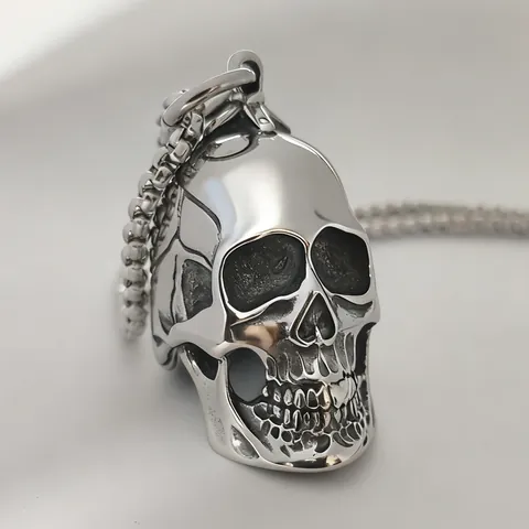 Vintage Punk Titanium Steel Skull Pendant Necklace Gold Steel Color Gothic Ghost Demon Jewelry For Men Women Daily Party Wear