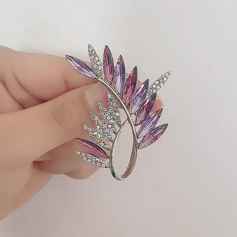 Elegant Alloy Wheat Ear Leaf Brooch Pin For Women High End Marquise Crystal Rhinestone Inlaid Suit Corsage Jewelry Decoration