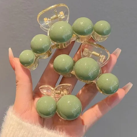 Acryl Grüne Perle Haarklammer Set Für Damen Elegant Transparent Geometrisch Haarschmuck Sommer Mode Pferdeschwanz Clip Styling