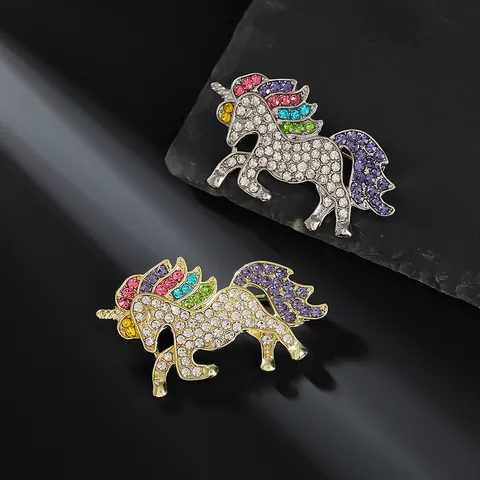 Spilla Unicorno Cartone Animato Carino Strass Colorati Animale Pony Spilla Lega Gioielli Accessorio per Donne Ragazze Festa Regalo