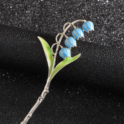 Pic à Cheveux Muguet Élégant Nouveau Style Chinois Alliage Émail Floral Accessoire de Coiffure Femme Retro Brindille pour Hanfu