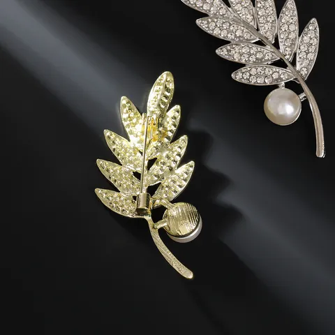 Broche Elegante en Forma de Hoja Aleación de Zinc Zirconia Sintética Strass Con Alfiler de Perla Artificial de Imitación Joyería Mujer