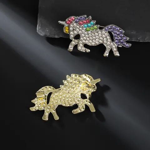 Spilla Unicorno Cartone Animato Carino Strass Colorati Animale Pony Spilla Lega Gioielli Accessorio per Donne Ragazze Festa Regalo