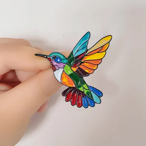Colorful Enamel Hummingbird Brooch For Women Zinc Alloy Oil Dripping Stained Glass Style Bird Pin Clothes Decoration Gift