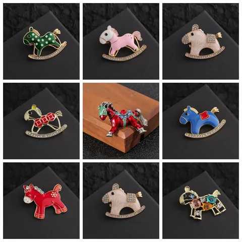 Enamel Pony Horse Brooch Pin With Rhinestone For Women Kids Cute Animal Rocking Horse Unicorn Lapel Pin Jewelry Accessory