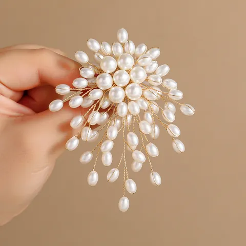 Eleganter Handgewebter Kunstperlen Blumen Brosche Für Damen Vintage Zinklegierung Draht Brosche Pin Für Anzüge Hochzeitsfeier Schmuck