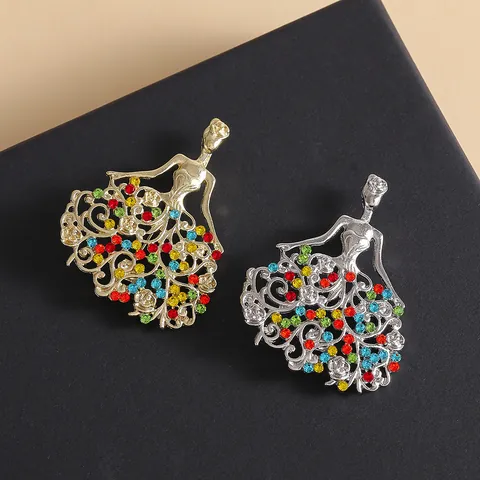 Elegant Ballet Girl Angel Brooch Pin Alloy Multi Color Rhinestone Hollow Out Dancer Jewelry For Women Suit Coat Accessories