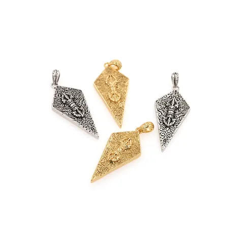 Vintage Rhombus Copper Zirconia Pendant 18K Gold Plated Vajra Pattern Abracadabra Magic Charm For DIY Jewelry Making Necklace Accessories