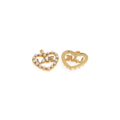 18K Gold Plated Copper LOVE Heart Pendant With Artificial Pearls And Rhinestones For DIY Jewelry Making Romantic Fashion Accessories