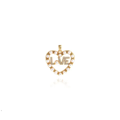18K Gold Plated Copper LOVE Heart Pendant With Artificial Pearls And Rhinestones For DIY Jewelry Making Romantic Fashion Accessories