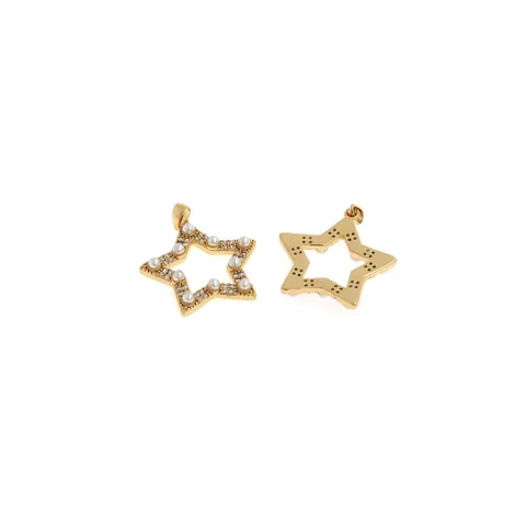 18K Gold Plated Copper Pentagram Pendant With Pearl And Zircon Hollow Star DIY Jewelry Making Accessory For Women