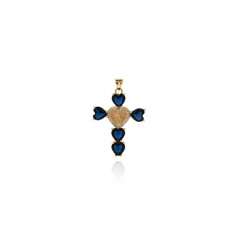 Pendentif Croix en Cœur en Cuivre Plaqué Or avec Zirconia Sans Chaîne avec Relief de la Madone Charme Religieux pour Création Bijoux Femme