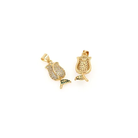 Luxury 18K Gold Plated Copper Rose Flower Pendant With White Green Zirconia Romantic Design DIY Jewelry Accessories For Women