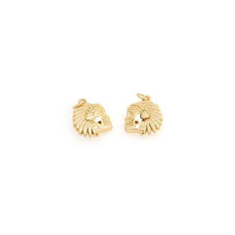 18K Gold Plated Copper Zirconia Indian Chief Skull Pendant Only (Without Chain) For DIY Jewelry Making Vintage Accessory