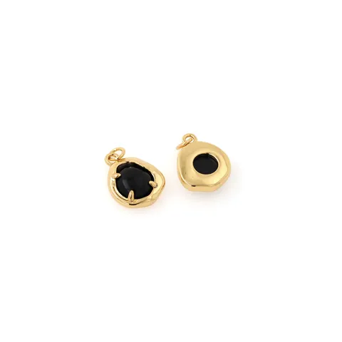 18K Verguld Koper Onregelmatig Organisch Frame Zwarte Hars Cabochon Hanger DIY Oorbellen Ketting Sieraden Benodigdheden