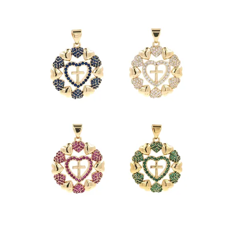 Hartvormige Kruis Hanger Verguld Koper Zirkonia Ingelegd DIY Sieraden Maken Charms Voor Ketting Vrouwen Cadeau
