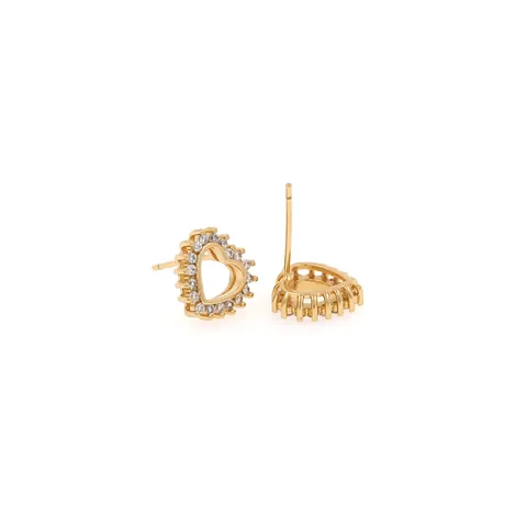 18K Gold Plated Copper Heart Stud Earrings Full Zirconia Rhinestone Elegant Lightweight Jewelry For Women Daily Dating Gift