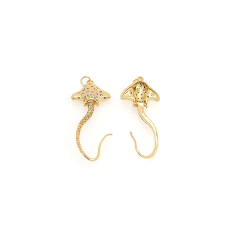 18K Vergulde Koperen Pijlstaartrog Hanger Met Zirconia Oceaan Rog Bedel Voor Mode DIY Sieraden Maken Vrouwen Accessoires