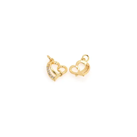 18K Verguld Koper Zirkonia Hart Hanger Elegant Dubbel Hart DIY Sieraden Accessoires Voor Ketting Vrouwen Cadeau