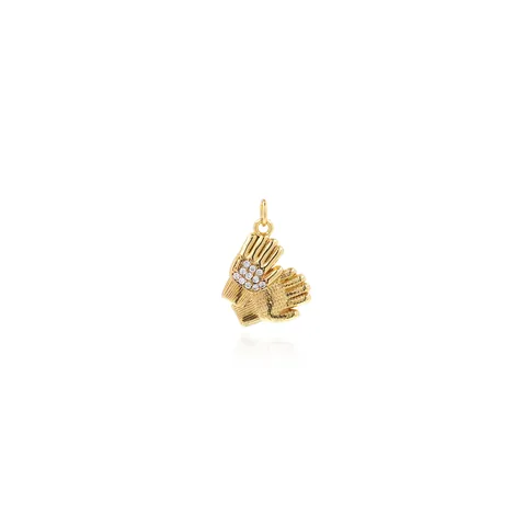 18K Gold Plated Copper Glove Pendant Minimalist Zirconia Inlaid Double Hands Charm For DIY Jewelry Making Necklace Accessory