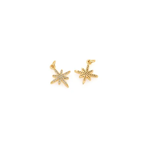 18K Verguld Koper Poolster Hanger Met Zirkonia Achthoekige Ster DIY Sieraden Alleen Hanger (Zonder Ketting)
