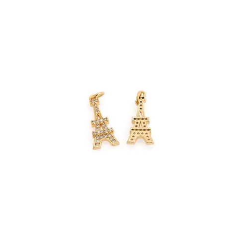 18K Verguld Koper Eiffeltoren Hanger Met Zirconia Verfijnde Bedel Voor DIY Ketting Armband Sieraden Maken Vrouwen