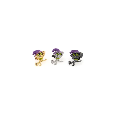 18K Verguld Koper Zirconia Halloween Heksenkat op Bezemsteel Hanger Emaille Sieraden Maken DIY Accessoire Voor Ketting