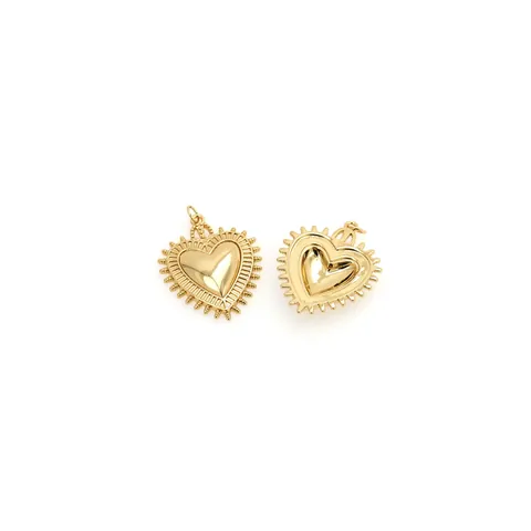 18K Verguld Koperen Hart Hanger Zirkonia Ingelegd DIY Sieraden Accessoire Voor Ketting Maken Zonnestraal Patroon Charm